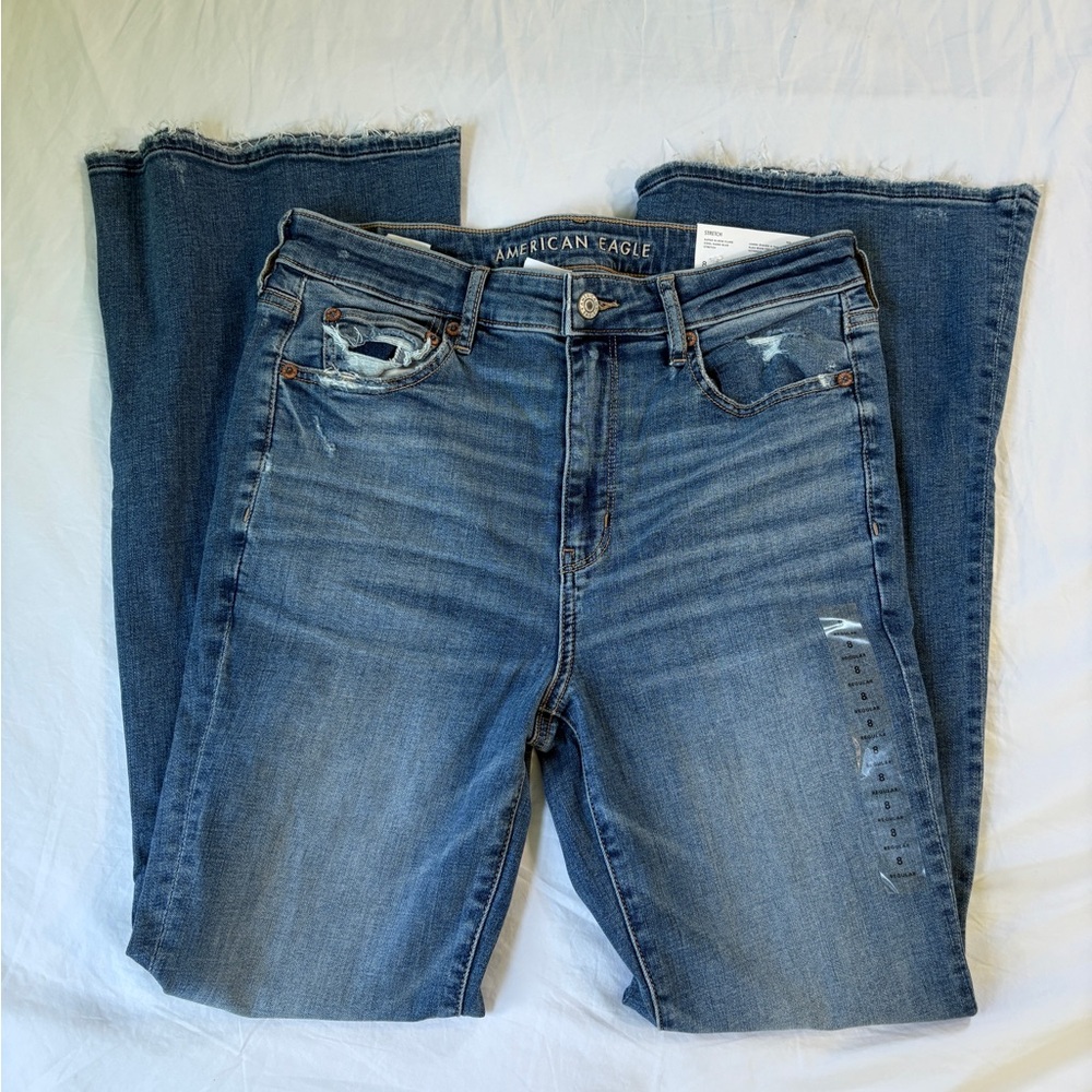 American Eagle Medium Wash Super High Rise Flare Jeans